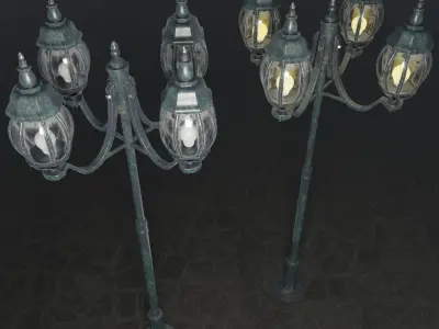 Rounded Street Lamp with quad stand 3D model