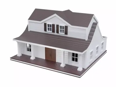 Farmhouse birdhouse - with trim Low-poly 3D model