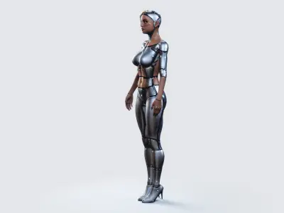 Female Cyborg Robot Droid Fully Rigged 3D model