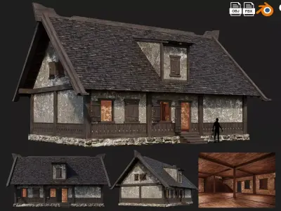 Old Medieval House Building 4K Textures GameReady 93 Low-poly 3D model