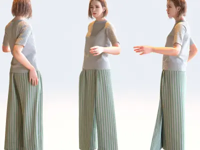 Posed Asian Casual Woman - 5 Pack 2 - C1-F2T 3D model