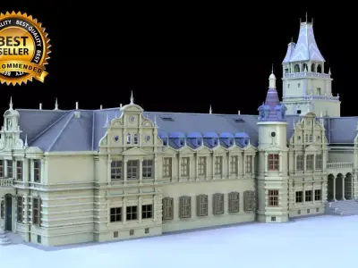 Castle building with towers and turrets 3D model