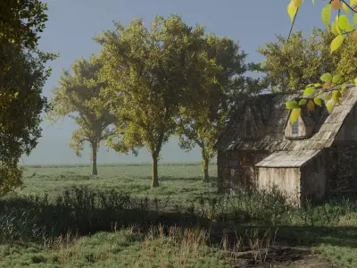 A farmhouse 3d modelled Low-poly 3D model