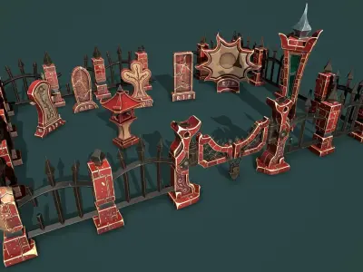 Fantasy cemetery 2 Low-poly 3D model