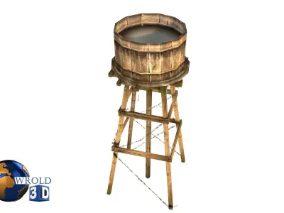 Wooden Water Tower Lowpoly 3D Model Low-poly 3D model