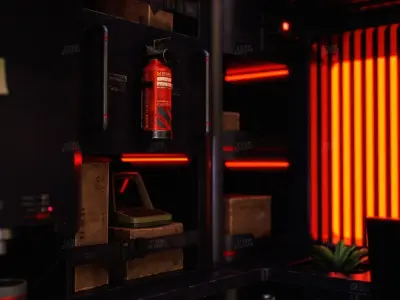 Cyberpunk Computer Room Furniture - Low Poly PBR UE Textures Low-poly 3D model