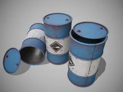 Barrels blue used Low-poly 3D model