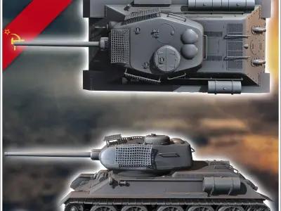 T-34-85 M1945 with bedspring up-armour - Soviet army WW2 Second  3D print model