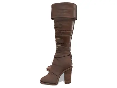 Brown Leather High Heel Elf Boots Low-poly 3D model