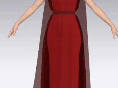 Red dress and ruffled look vual  Low-poly 3D model