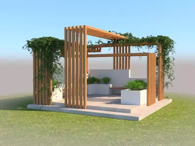 Pergola Design With Bushes And Ivies 3D model