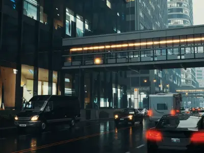 Modern city streetscape Low-poly 3D model