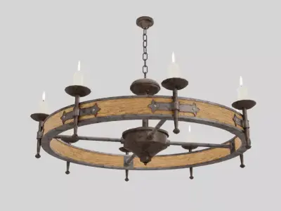 Wooden Candle Chandelier 3D model