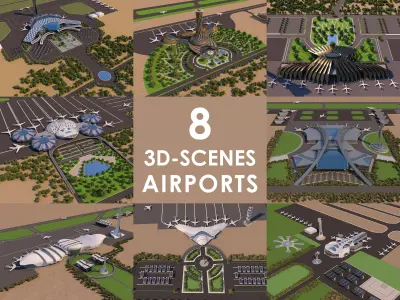 8 Scenes Projects - Architecture Airports - 2021 - Bundle 3D Model Pack