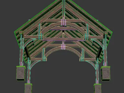 Gazebo wooden carport with roof and windows 3D model