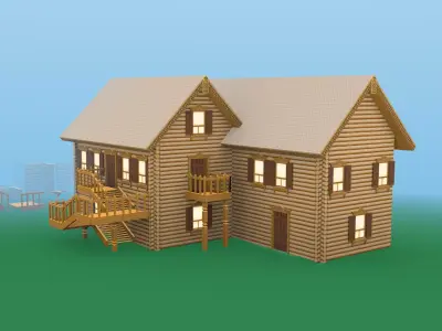 Modular Wooden Cottage Low-poly 3D model