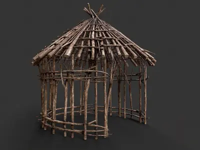 Primitive Wood Stick Jungle Shelter 4 Low-poly 3D model