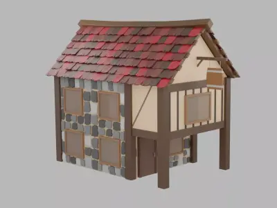 Lowpoly medieval tavern building Free 3D model