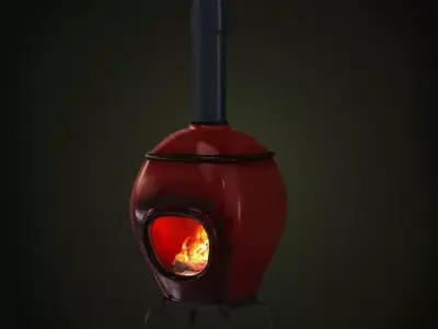 Modern Red Metal Fireplace 3D model