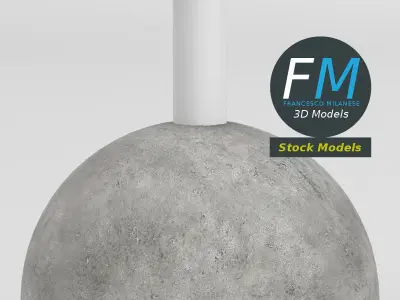 Concrete bollard with pole 2 3D model