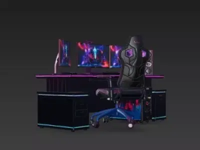 Ultimate RGB Gaming Setup 3D Model -Triple Monitor Station 3D model