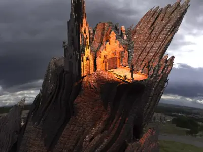 Lizard Cult 2 Town Hall Walls Kitbash 3  3D model