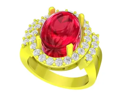 Oval Center Stone Ring with Double Diamond Halo 6579 3D print model