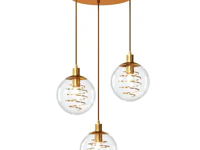 SCREW three sphere pendant light in brass with glass globes 3D model