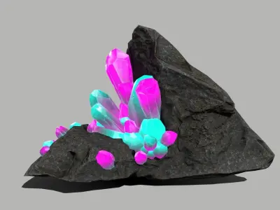 Crystal Set rock with crystals Low-poly 3D model