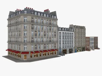 Row Houses and Parisian buildings Low-poly 3D model