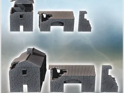 Set of Stone Farm Buildings with Tile Roof 20 - Modern WW2 WW1 W 3D print model