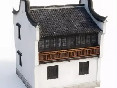 Traditional Southern Chinese Two-Story House 3D Model Low-poly 3D model