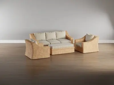 Wicker Lounge Set - Minimalist Edition 3D model