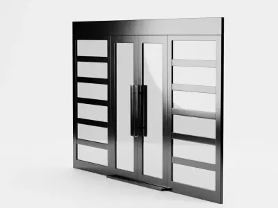 Double Door V1 - French Sliding Style with Black Frame 3D model