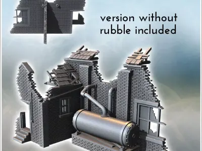 Factory ruin with a large tank and brick walls version with and  3D print model