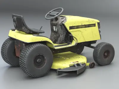  Old Ride-On Lawn Mower Realistic Garden Tractor PBR Textures 