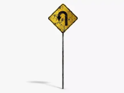 Damaged U-Turn Sign Low-poly 3D model
