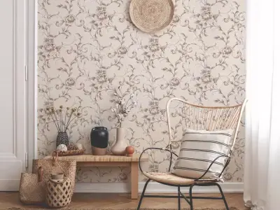 Taupe Floral Scroll Wallpaper  Texture