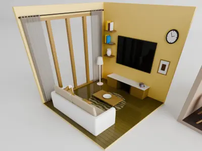Modern Living Room 3D Model Pack Free low-poly 3D model