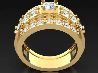 Light Gold Diamond Men Ring 2MR042 3D model