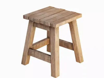 Medieval Wooden Stool 05 Low-poly 3D model