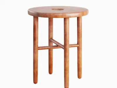 Namba Walnut Stool 03 Low-poly 3D model