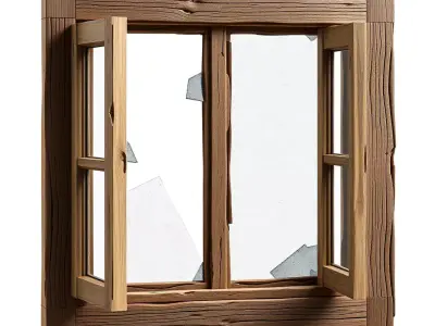 Distressed Broken Wooden Window Frame Low-poly 3D model