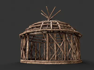 Primitive Wood Stick Jungle Shelter 7 Low-poly 3D model