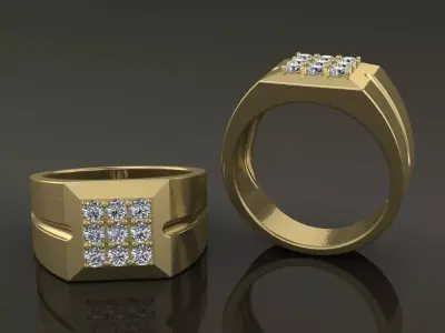 Signet Ring Square Cluster 9 Stone Mix Size 7-12 3D print model