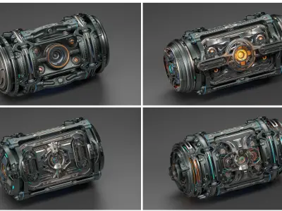 Sci-Fi Hard Surface Kitbash Set - 4 in 1 3D Model Pack