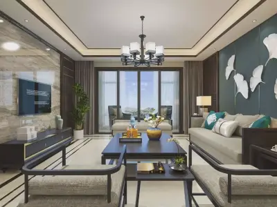 living room with dining room 3D model04 3D model
