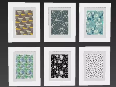 six framed pictures Low-poly 3D model