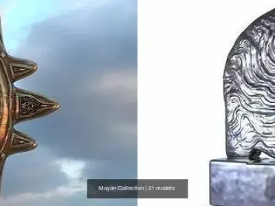 Mayan Collection golden sunburst in sky 3D Model Pack