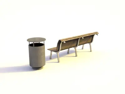 Bench and trash can 3D model